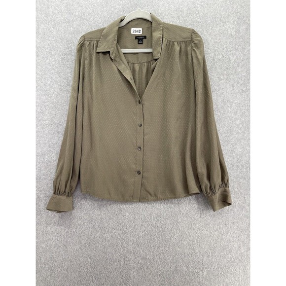 Ann Taylor Women's Button Up Blouse Taupe Brown Long Sleeve Size Small Textured - Picture 1 of 10
